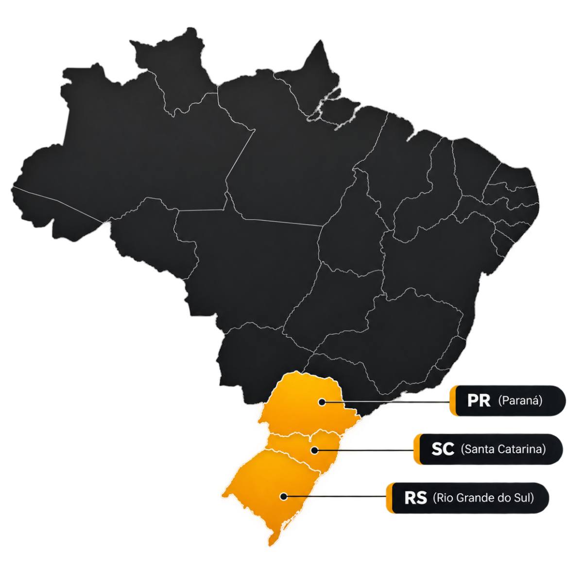 Mapa do Sul do Brasil em Destaque